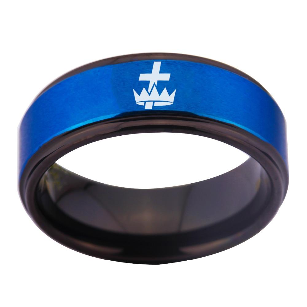 Knights Templar Ring - Blue Tungsten Personalizable - Bricks Masons