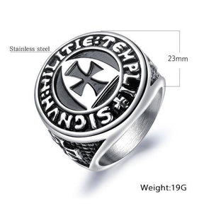 Knights Templar Ring - Cross Shield Stainless Steel - Bricks Masons