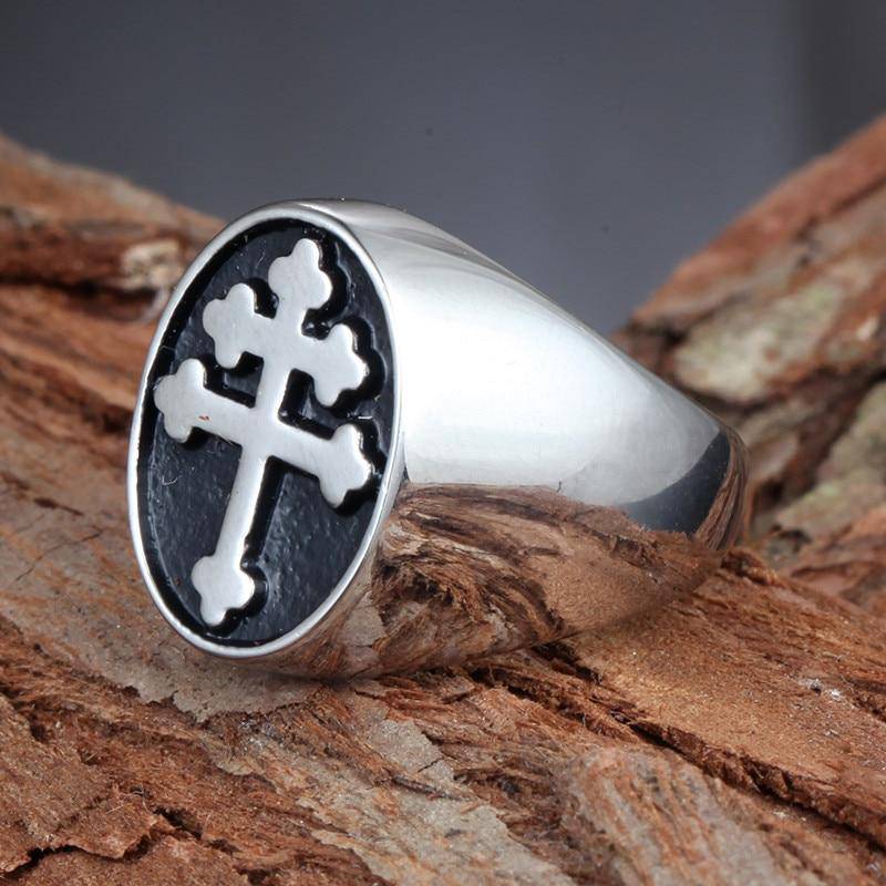 Knights Templar Ring - Cross Signet Silver - Bricks Masons