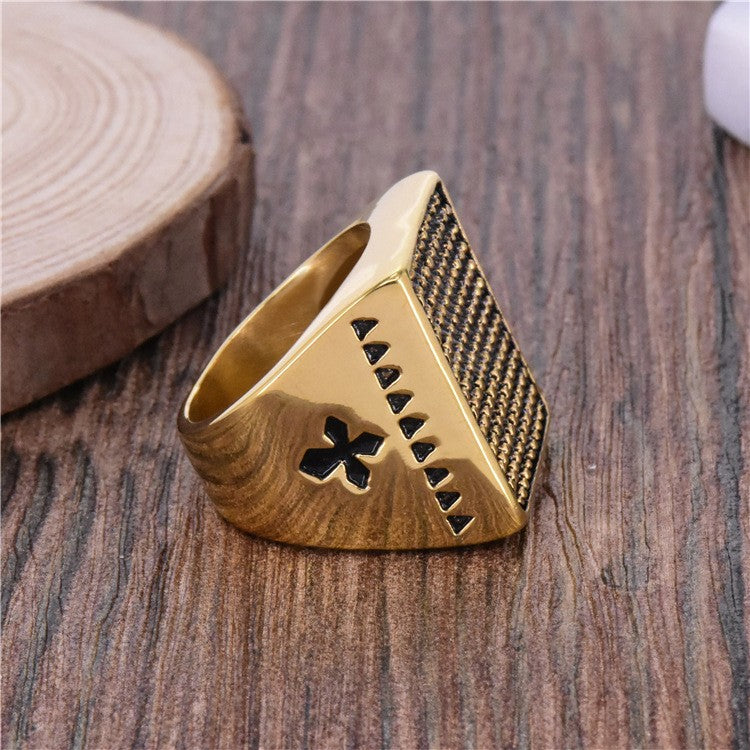 Knights Templar Commandery Ring - Gold Vintage Stainless Steel Rectangular Cross Ring - Bricks Masons