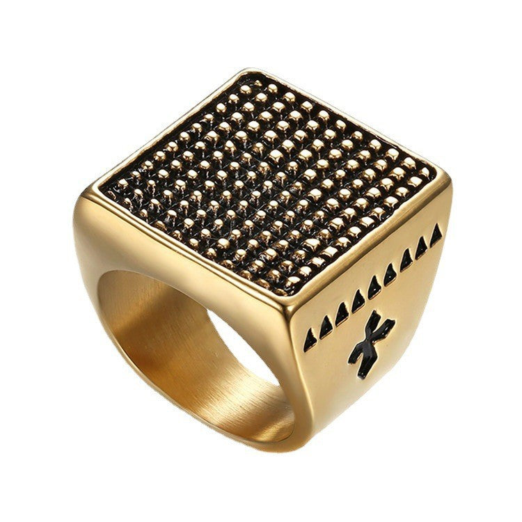 Knights Templar Commandery Ring - Gold Vintage Stainless Steel Rectangular Cross Ring - Bricks Masons
