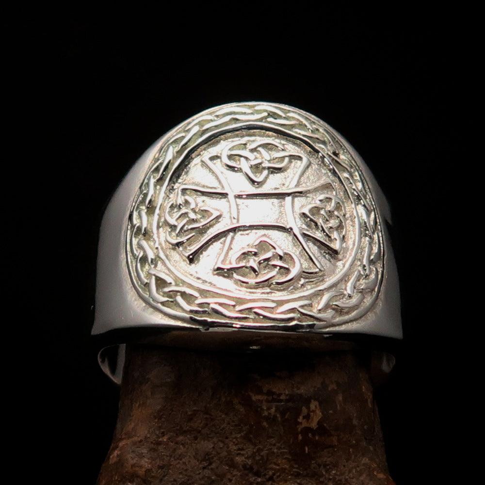 Knights Templar Ring - Polished Cross Sterling Silver - Bricks Masons