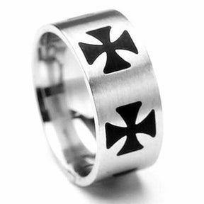 Knights Templar Ring - Stainless Steel Black Cross - Bricks Masons