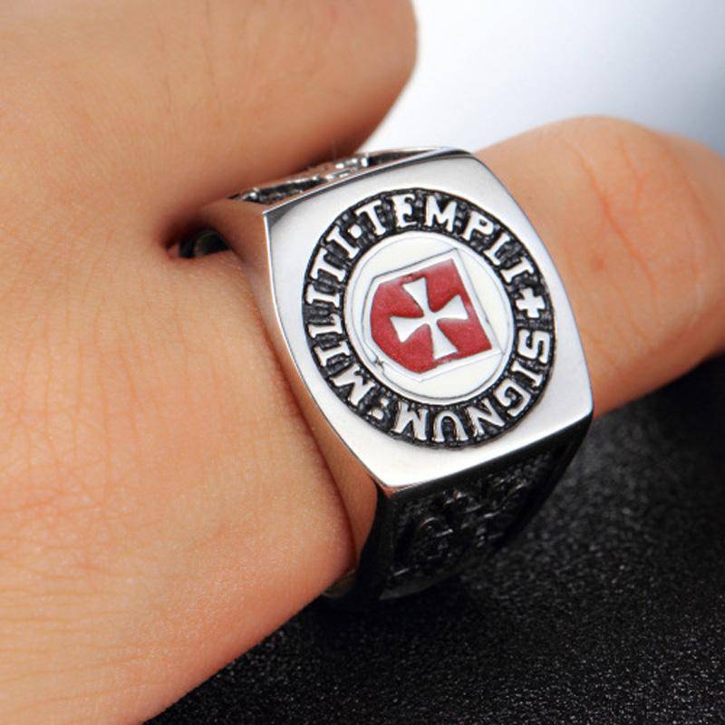 Knights Templar Ring - Stainless Steel Cross - Bricks Masons