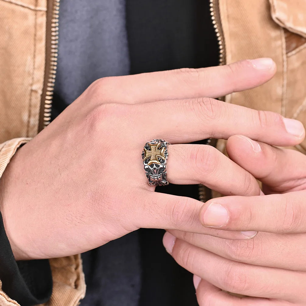 Knights Templar Commandery Ring - Classic Gold-Plated Color Cross - Bricks Masons