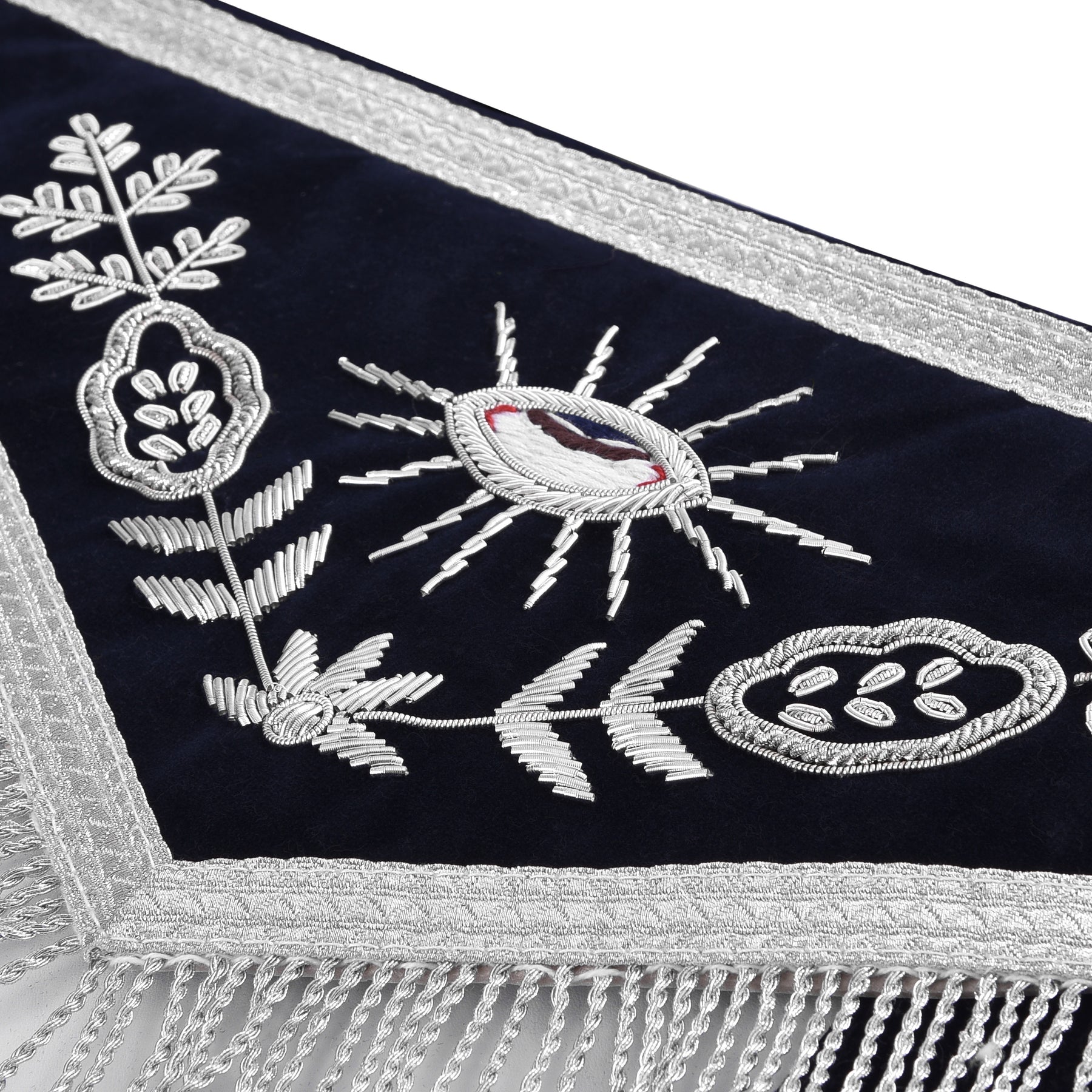 Marshal Blue Lodge Officer Apron - Dark Blue With Silver Hand Embroidery Bullion - Bricks Masons