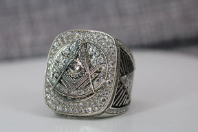 Past Master Blue Lodge Ring - Sterling Silver With Rhinestones - Bricks Masons