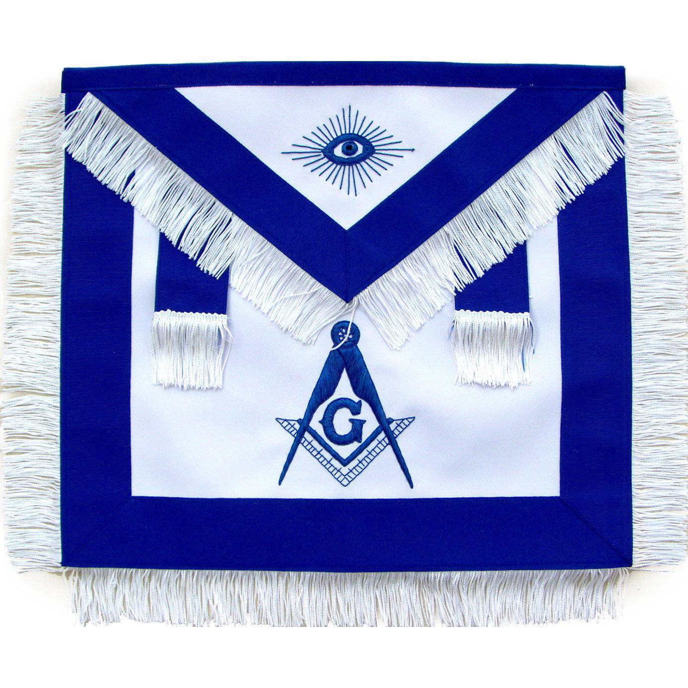 Master Mason Blue Lodge Apron - Royal Blue with White Fringe Tassels - Bricks Masons