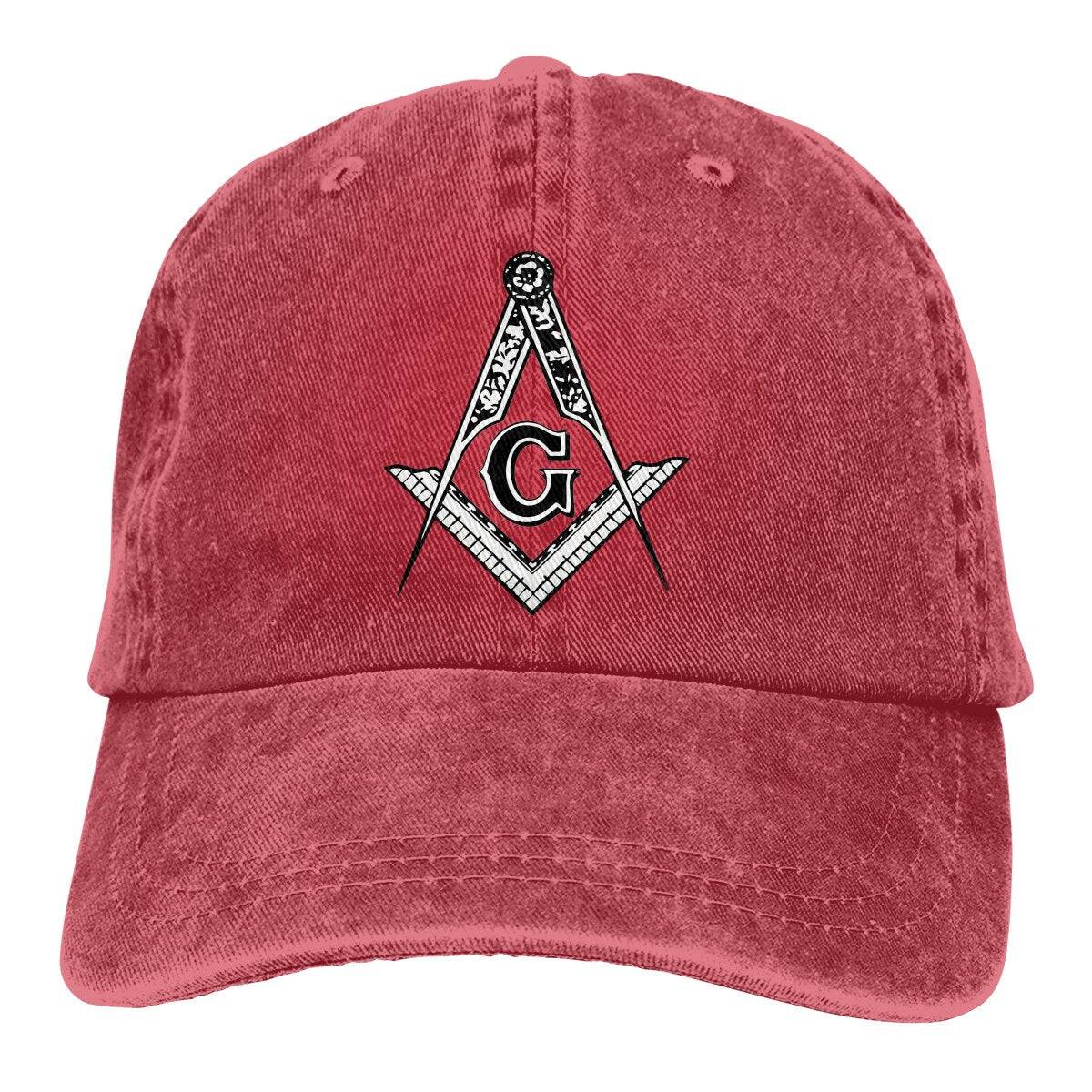 Master Mason Blue Lodge Baseball Cap - Square Compass G Symbol Adjustable Denim - Bricks Masons