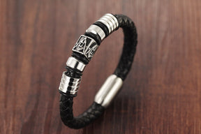 Master Mason Blue Lodge Bracelet - Compass and Square G Leather with Magnetic Clasp - Bricks Masons