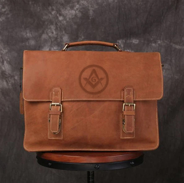 Master Mason Blue Lodge Briefcase - Handmade Leather - Bricks Masons