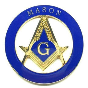 Master Mason Blue Lodge Car Emblem - Golden Blue Compass and Square G Medallion - Bricks Masons