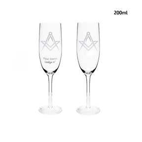 Master Mason Blue Lodge Champagne Flute - 2 Pieces Set - Bricks Masons