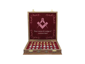 Master Mason Blue Lodge Chess Set - Wood Mosaic Pattern - Bricks Masons