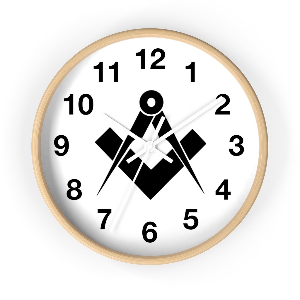 Master Mason Blue Lodge Clock - Square & Compass Wooden Frame - Bricks Masons