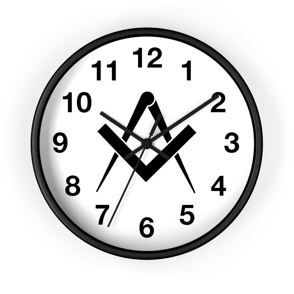 Master Mason Blue Lodge Clock - Wooden Frame Square & Compass - Bricks Masons