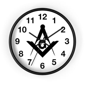 Master Mason Blue Lodge Clock - Wooden Frame Square & Compass G - Bricks Masons