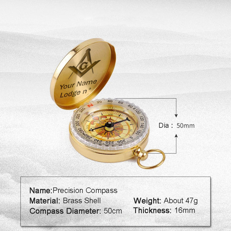 Master Mason Blue Lodge Compass - Gold Plating With Personalization - Bricks Masons