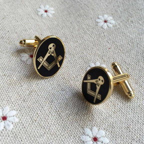 Master Mason Blue Lodge Cufflink - Oval & Gold - Bricks Masons