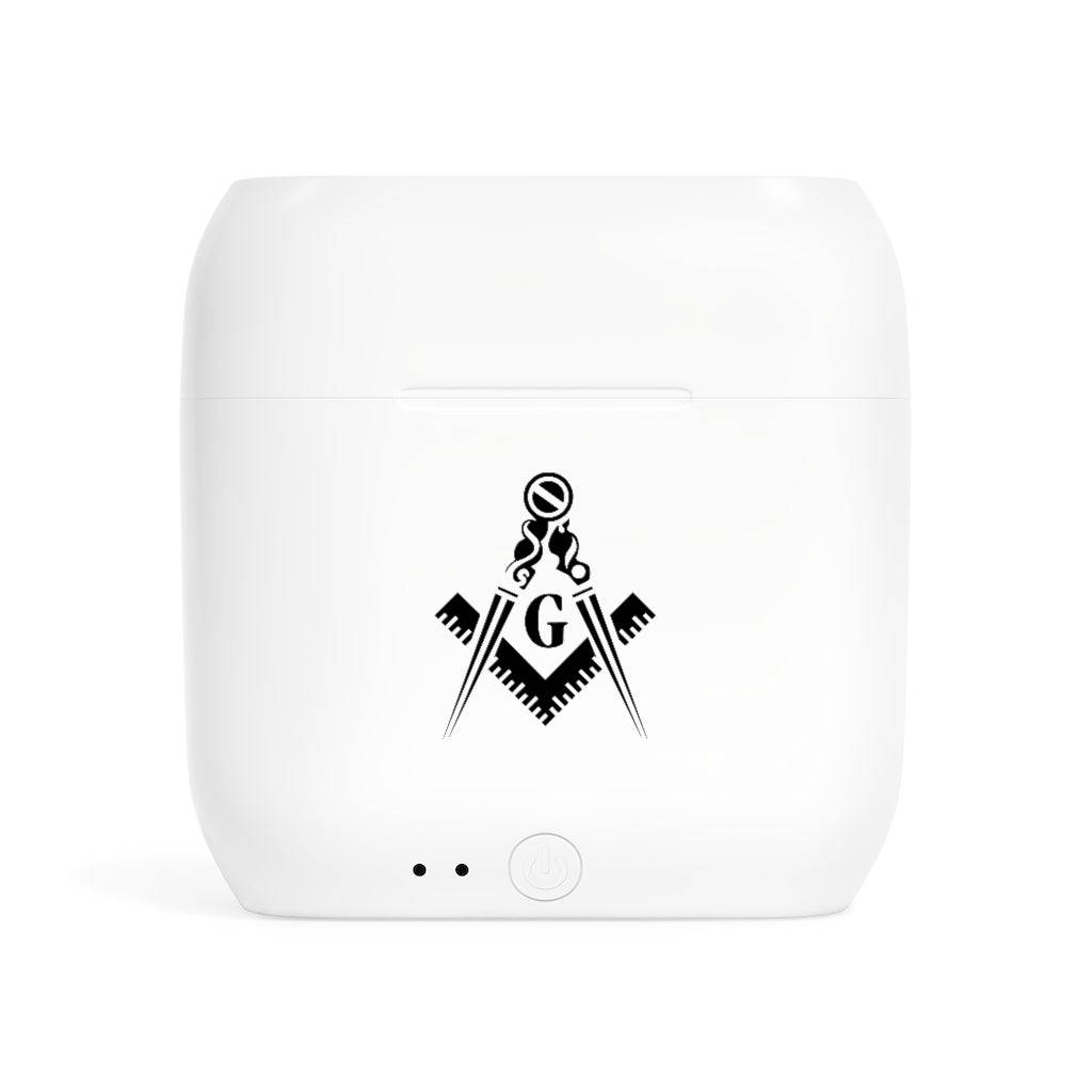 Master Mason Blue Lodge Earbud - White with Square & Compass G - Bricks Masons