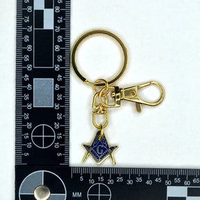 Master Mason Blue Lodge Keychain - Gold And Blue Square & Compass G Pendant - Bricks Masons
