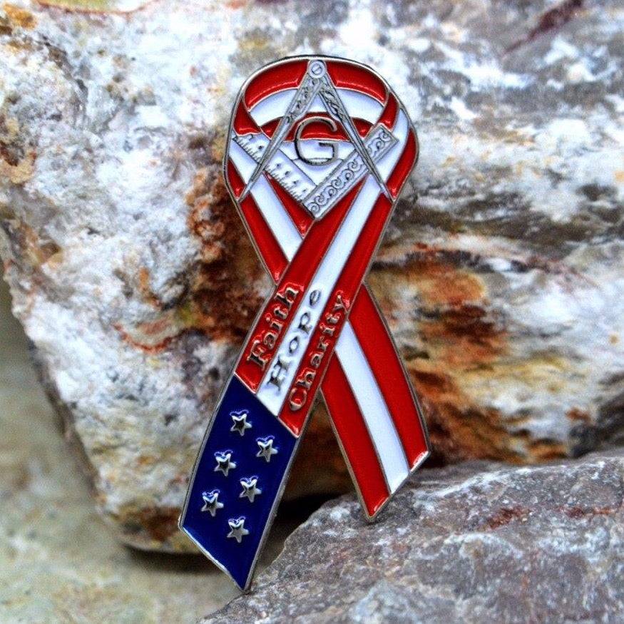 Master Mason Blue Lodge Lapel Pin - Faith Hope Charity - Bricks Masons
