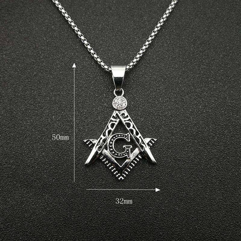 Master Mason Blue Lodge Necklace - Crystal Square & Compass G [Gold & Silver] - Bricks Masons