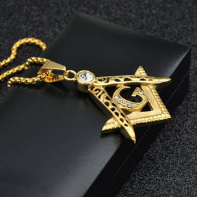 Master Mason Blue Lodge Necklace - Extra Crystal Square & Compass G - Bricks Masons