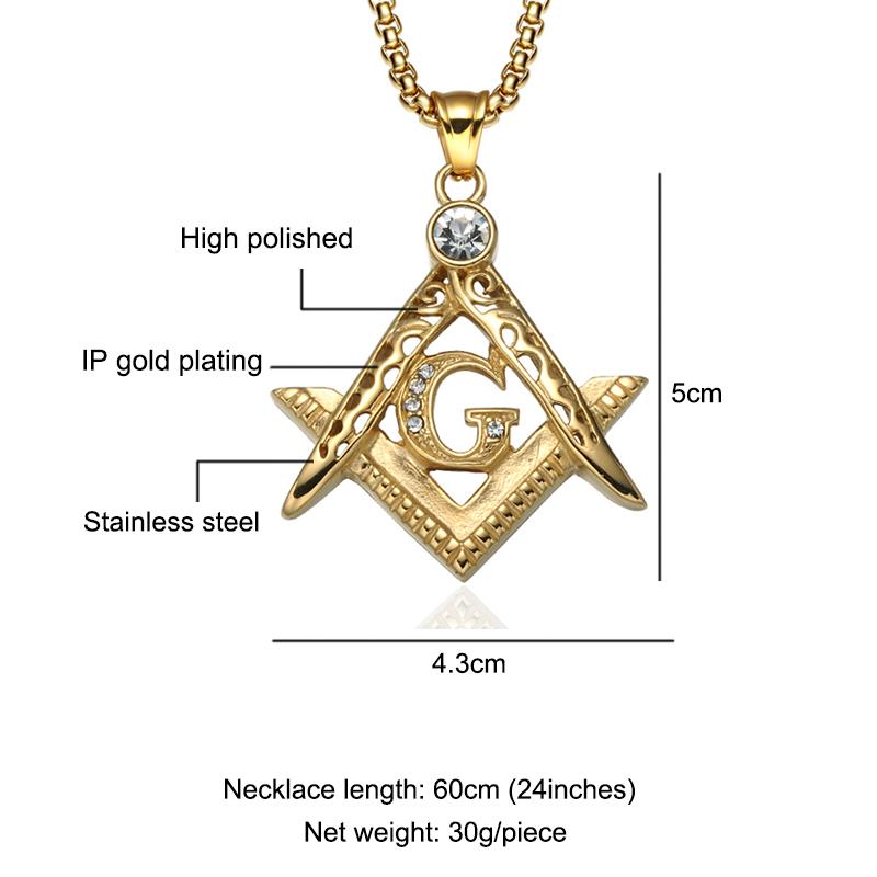 Master Mason Blue Lodge Necklace - Extra Crystal Square & Compass G - Bricks Masons