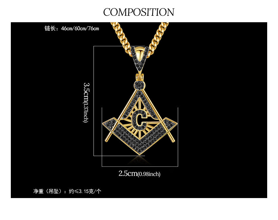 Master Mason Blue Lodge Necklace - Gold & Black Copper Zircon - Bricks Masons