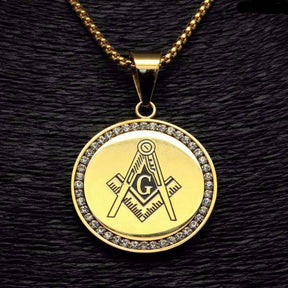 Master Mason Blue Lodge Necklace - IcedOut Gold & Silver - Bricks Masons