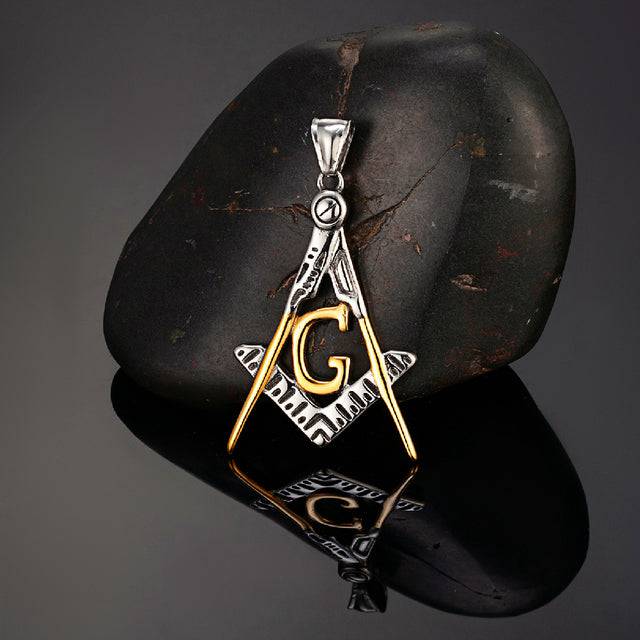 Master Mason Blue Lodge Necklace - Stainless Steel Square and Compass - Bricks Masons