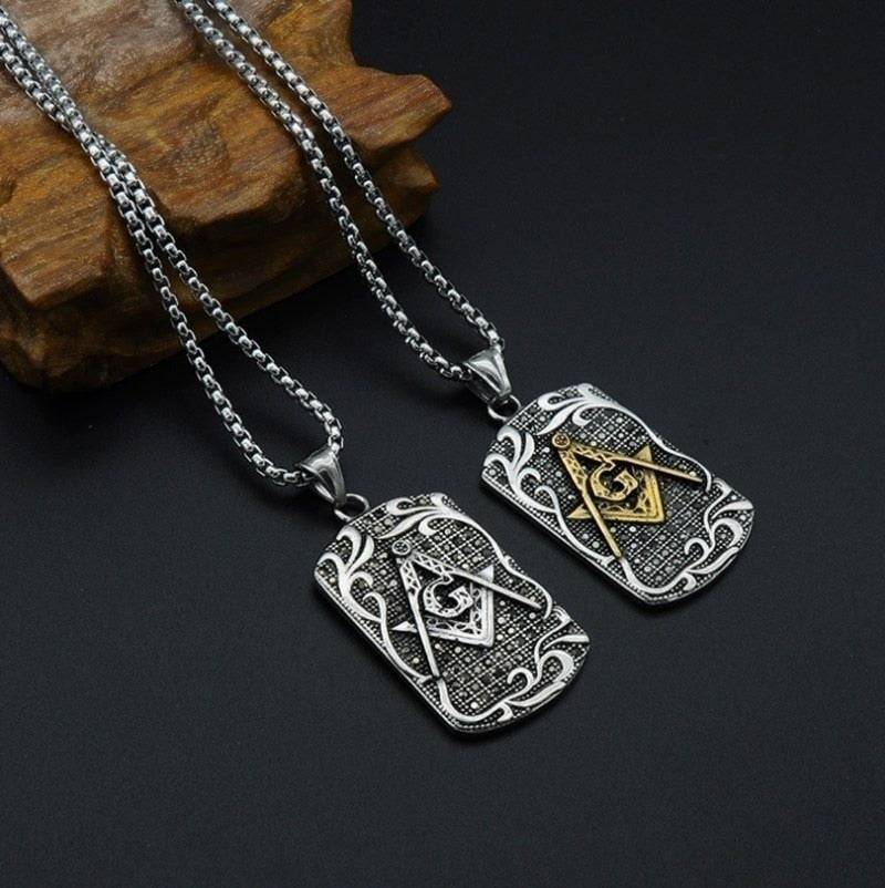 Master Mason Blue Lodge Necklace - Tag Motif [Gold & Silver] - Bricks Masons