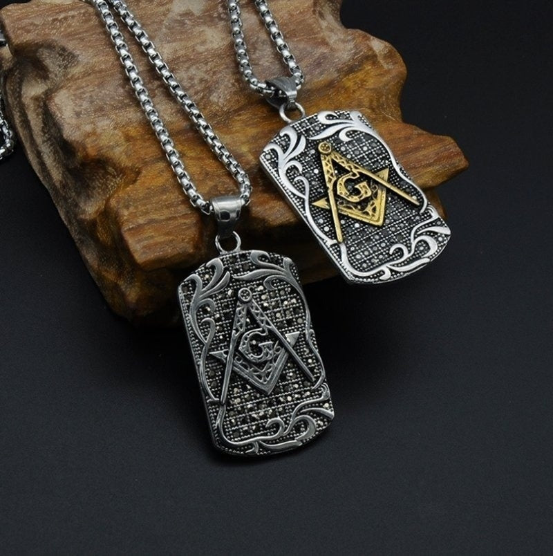 Master Mason Blue Lodge Necklace - Tag Motif [Gold & Silver] - Bricks Masons
