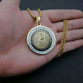 Master Mason Blue Lodge Necklace - Zirconia Stainless Steel Gold & Silver - Bricks Masons
