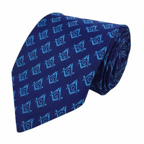 Master Mason Blue Lodge Necktie - Navy & Blue Silk Square & Compass G - Bricks Masons