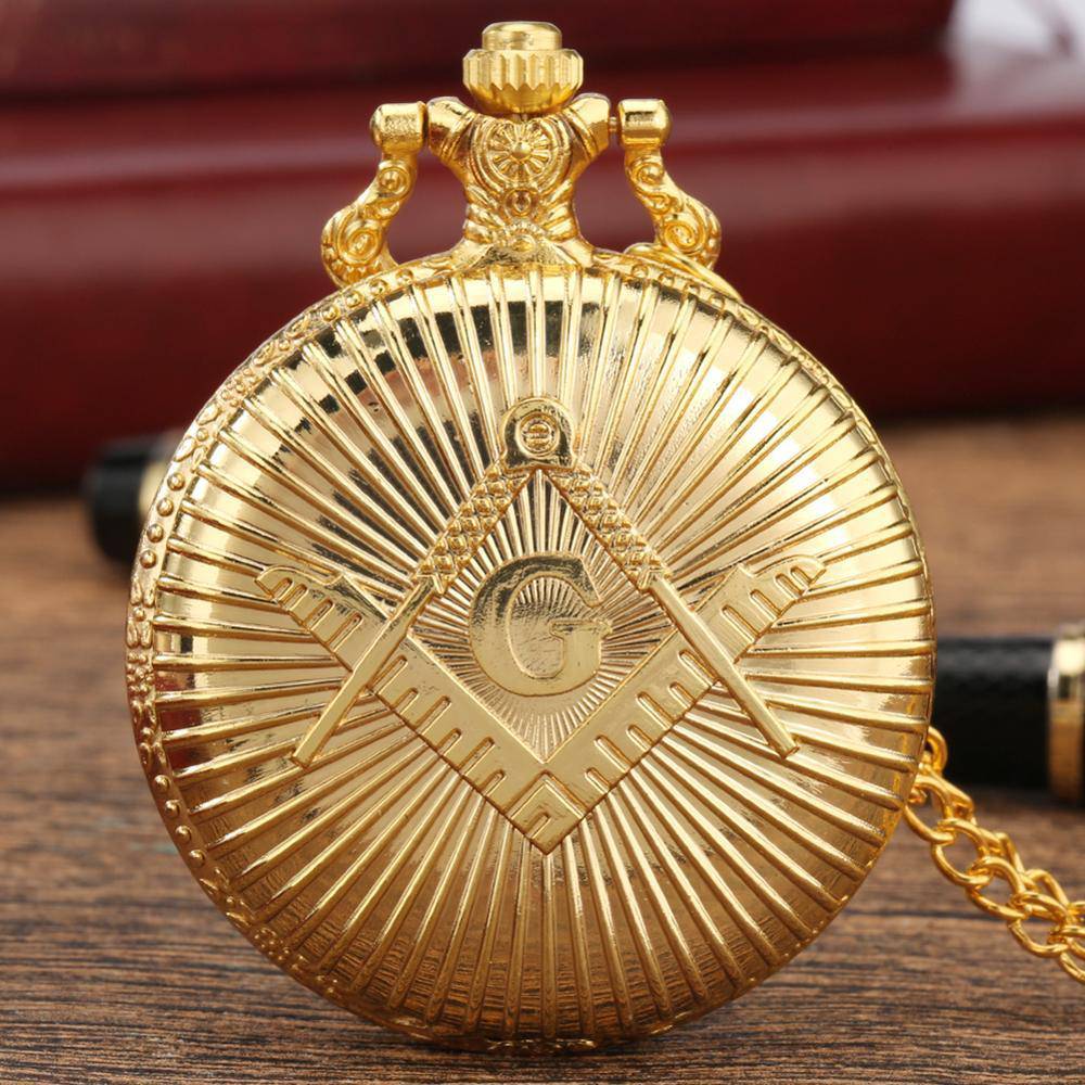 Master Mason Blue Lodge Pocket Watch - Square Compass G Gold - Bricks Masons
