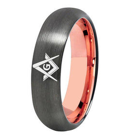 Master Mason Blue Lodge Ring - Gunmetal With Rose Gold Tungsten Personalizable - Bricks Masons