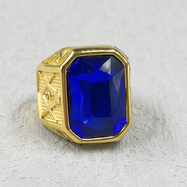 Master Mason Blue Lodge Ring - Large Stone Various Colors - Bricks Masons