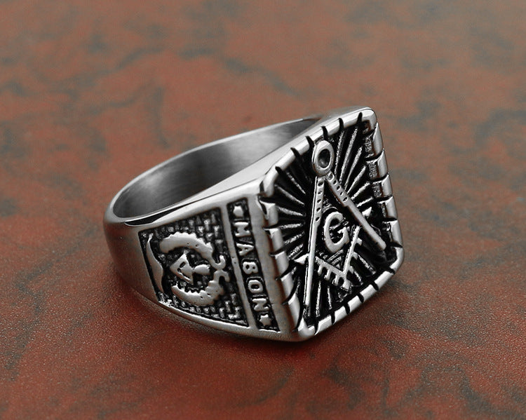 Master Mason Blue Lodge Ring - Silver Mason Square & Compass G - Bricks Masons