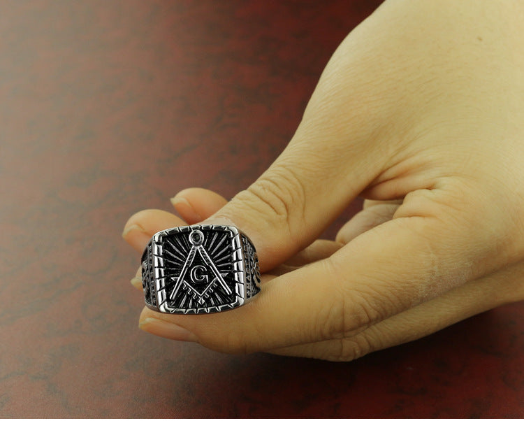 Master Mason Blue Lodge Ring - Silver Mason Square & Compass G - Bricks Masons
