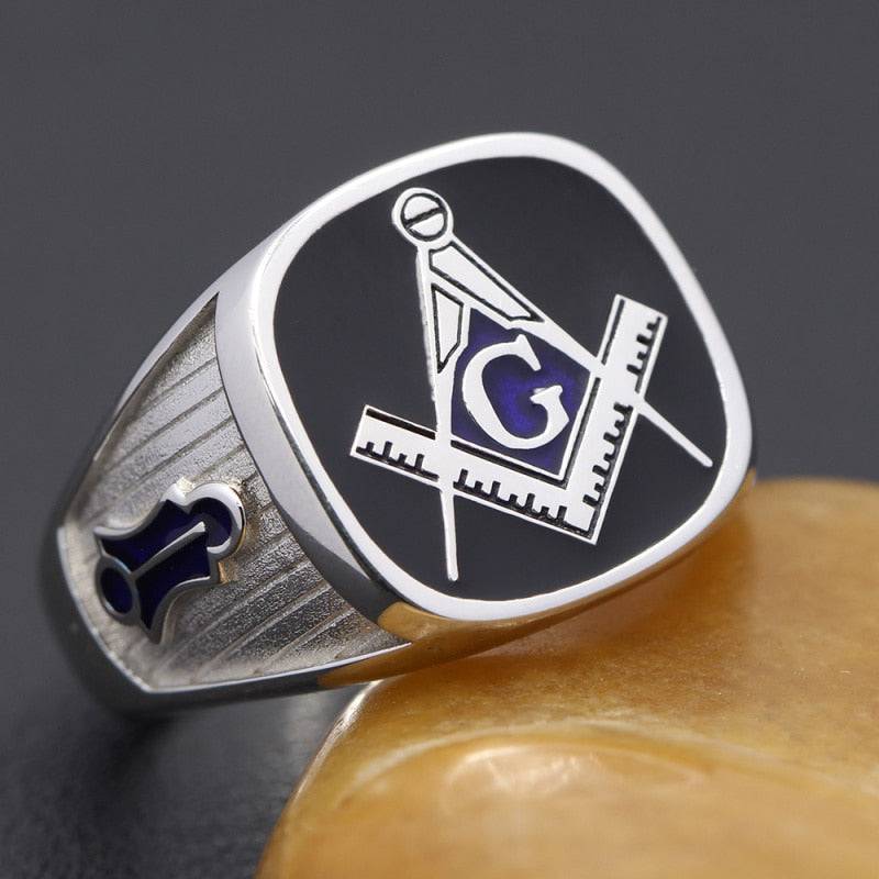 Master Mason Blue Lodge Ring - Sterling Silver - Bricks Masons