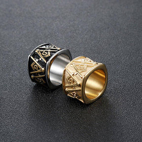 Master Mason Blue Lodge Ring - Vintage Band -(Gold/Black) - Bricks Masons