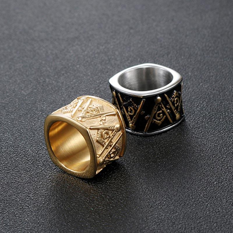 Master Mason Blue Lodge Ring - Vintage Band -(Gold/Black) - Bricks Masons