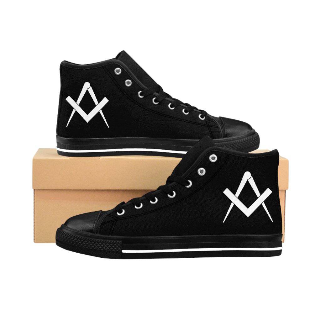 Master Mason Blue Lodge Sneaker - High-Top Black Square & Compass - Bricks Masons