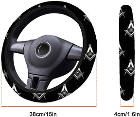 Master Mason Blue Lodge Steering Wheel Cover - White & Gold - Bricks Masons