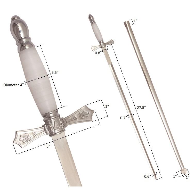 Master Mason Blue Lodge Sword - with White Hilt and Silver Scabbard - Bricks Masons