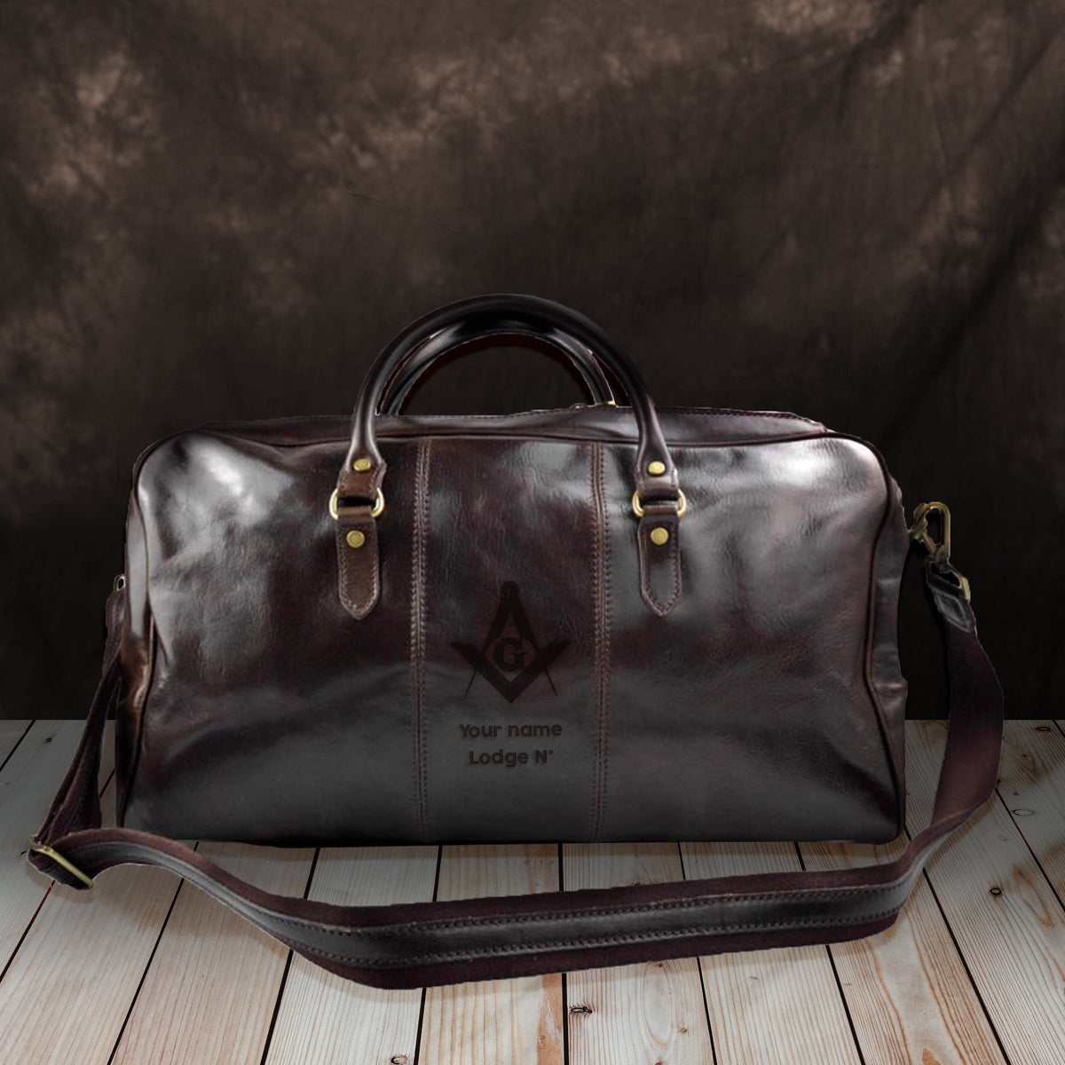 Master Mason Blue Lodge Travel Bag - Handmade Genuine Leather - Bricks Masons