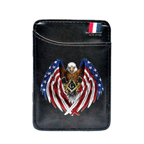 Master Mason Blue Lodge Wallet - Square and Compass American Eagle & Credit Card Holder (Black & Brown) - Bricks Masons