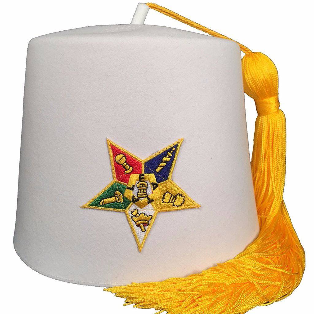 OES Fez Hat - Pure White with Two Tassel Colors - Bricks Masons